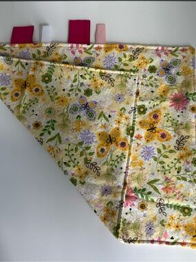 Floral Butterfly Baby Tag Blanket - Yellow & Pink